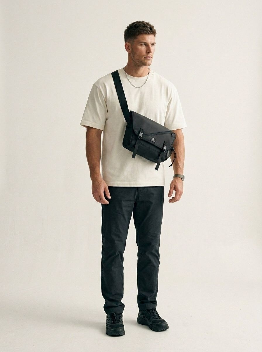 Men's Casual Black Messenger Bag Tech Crossbody