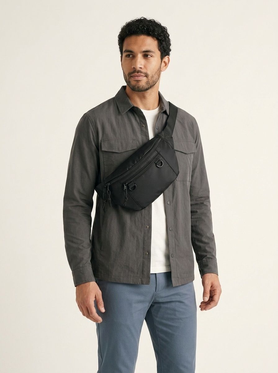 Black Casual Fanny Pack Waist Bag for Men & Women