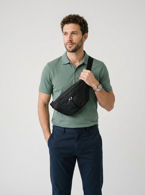 Black Nylon Sling Bag - Men's Casual Fanny Pack