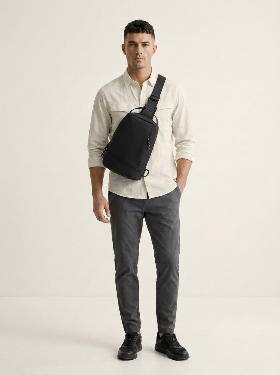 Men's Minimalist Black Sling Bag - Chest Crossbody Pack