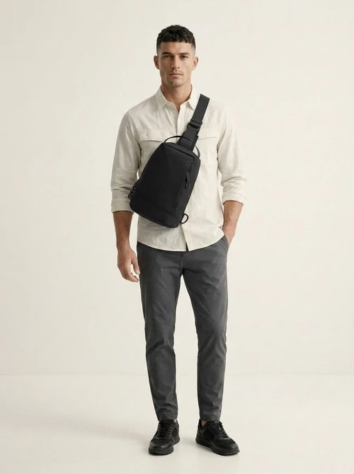 Men's Minimalist Black Sling Bag - Chest Crossbody Pack