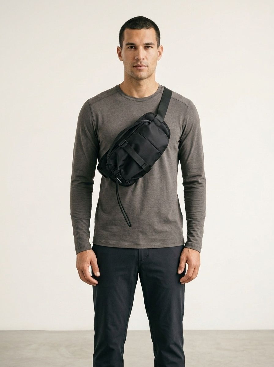 Black Casual Sling Bag - Men's Crossbody Chest Pack