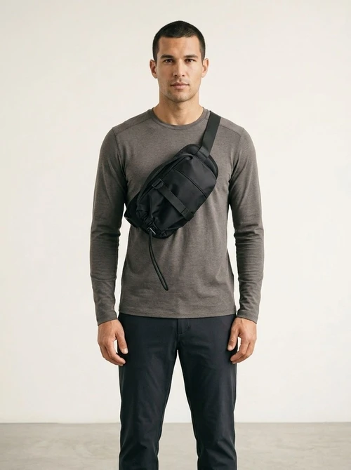 Black Casual Sling Bag - Men's Crossbody Chest Pack