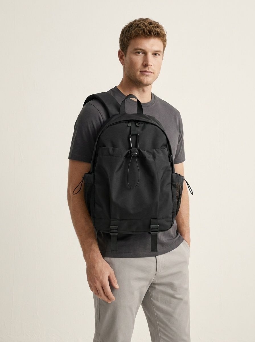 Black Casual Everyday Backpack with Laptop Sleeve