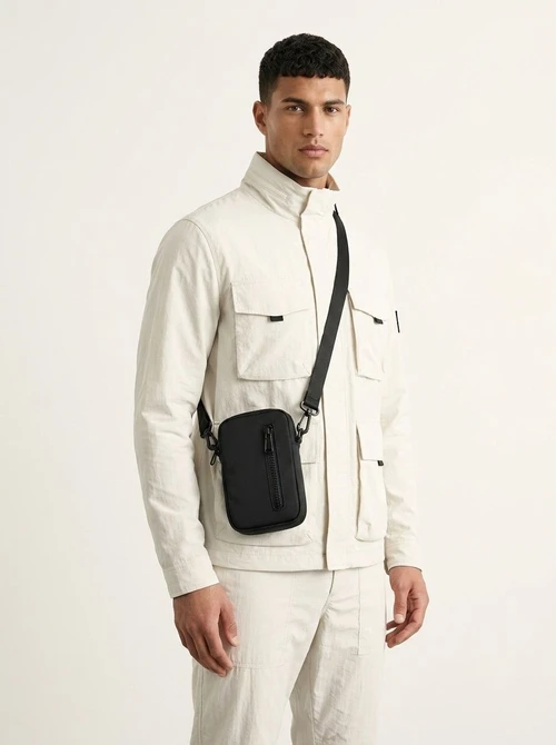 Men's Minimalist Black Crossbody Phone Bag