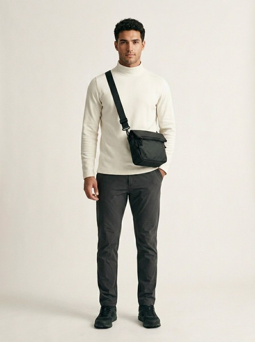 Minimalist Black Crossbody Bag - Compact Messenger Pouch