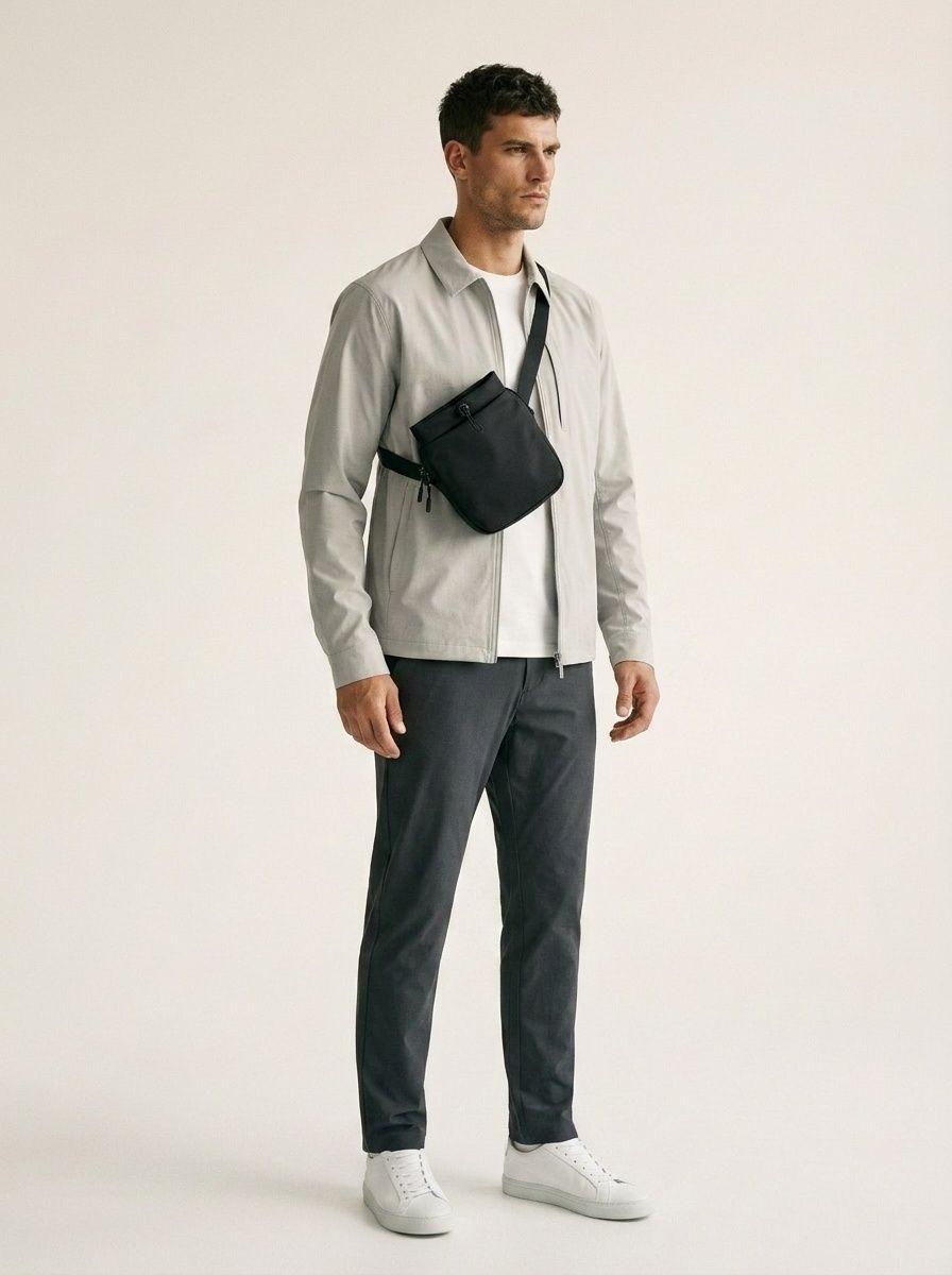 Minimalist Black Nylon Drawstring Crossbody Bag