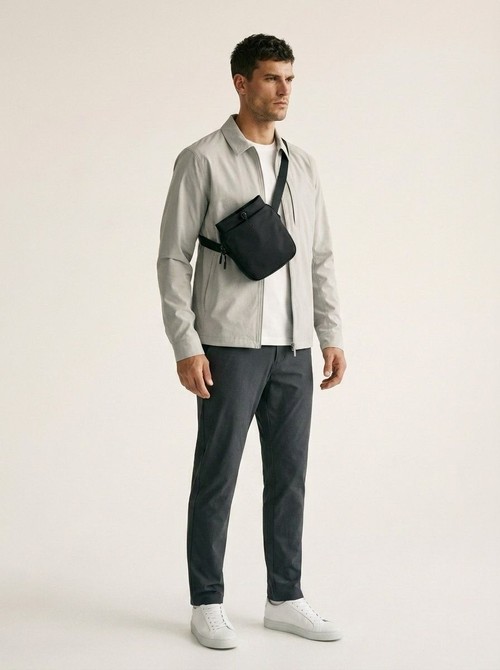 Minimalist Black Nylon Drawstring Crossbody Bag