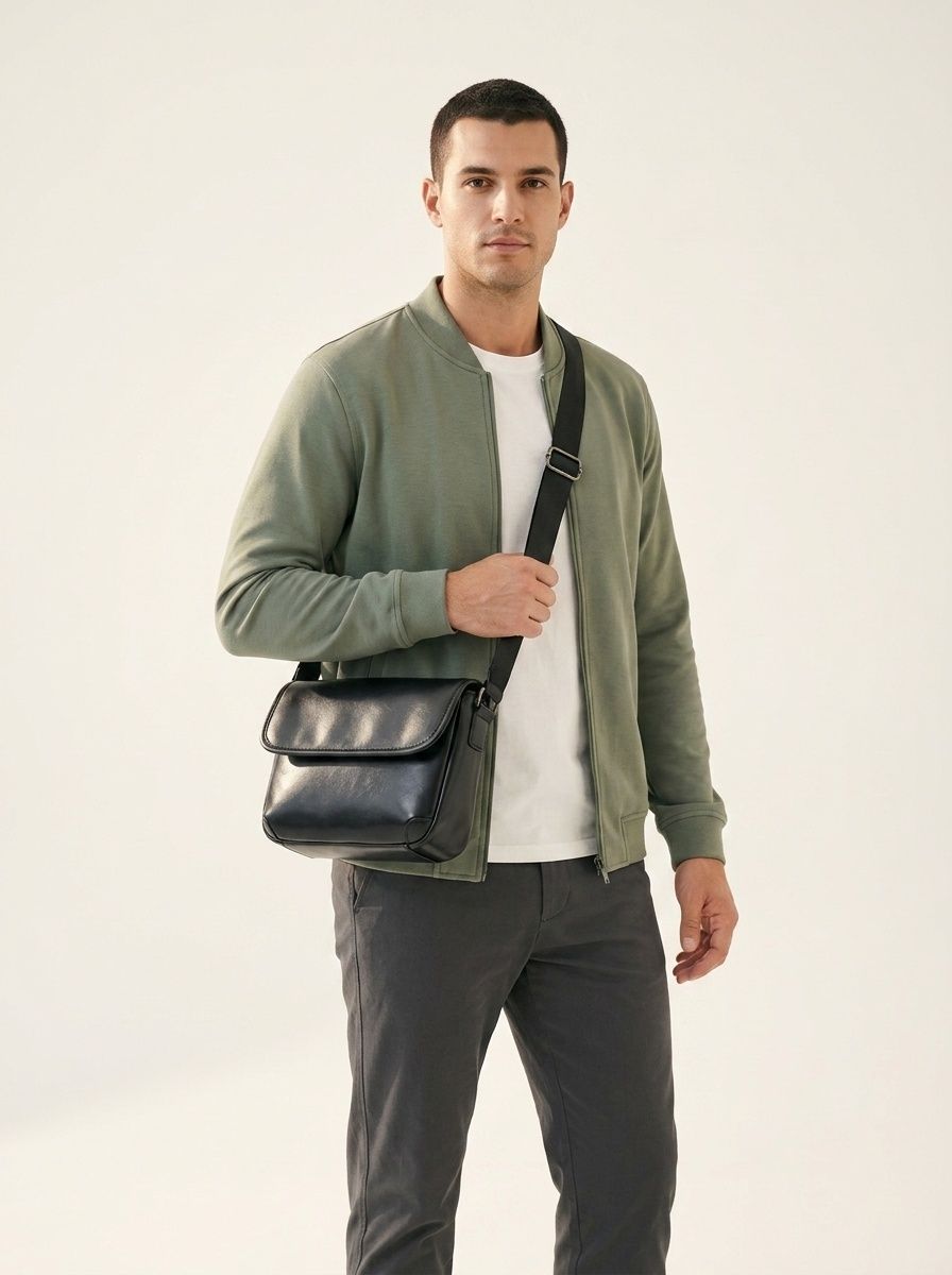Men's Faux Leather Crossbody Bag - Sleek & Modern