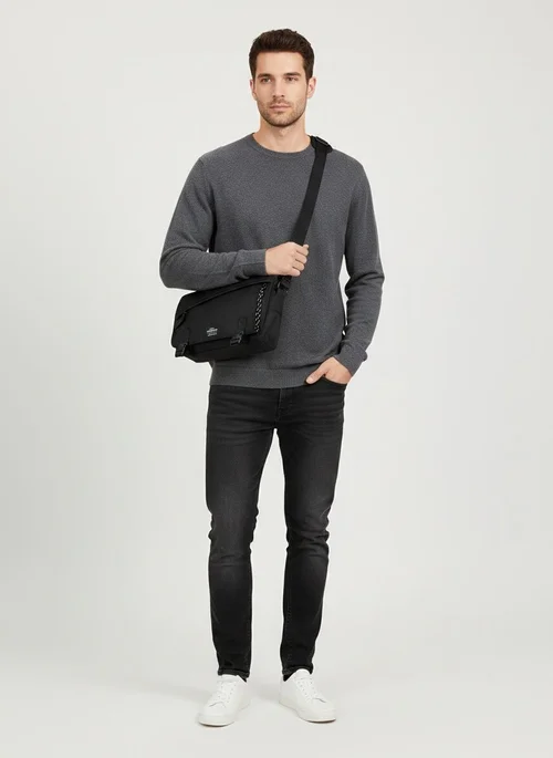 Men's Casual Black Messenger Bag - Crossbody Shoulder