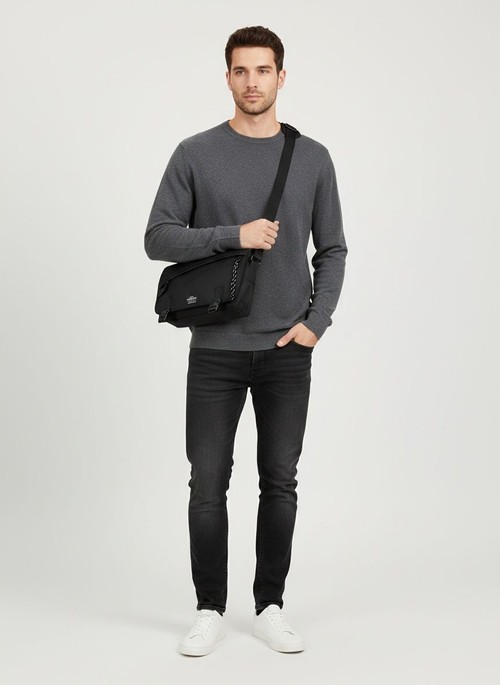 Men's Casual Black Messenger Bag - Crossbody Shoulder