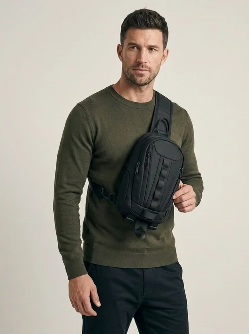 Men's Black Crossbody Sling Bag - Chest Shoulder Pack