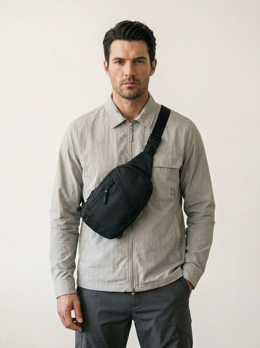 Men's Black Sling Bag - Chest Crossbody Backpack