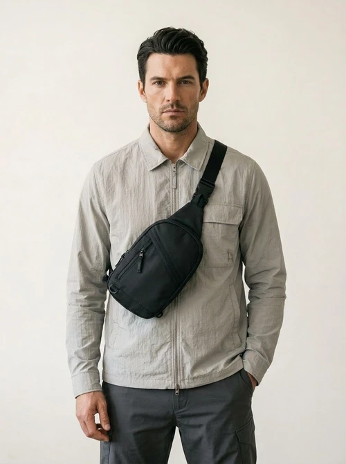 Men's Black Sling Bag - Chest Crossbody Backpack
