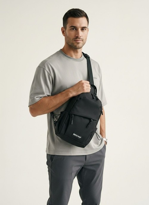 Men's Black Sling Bag - Casual Crossbody Chest Pack