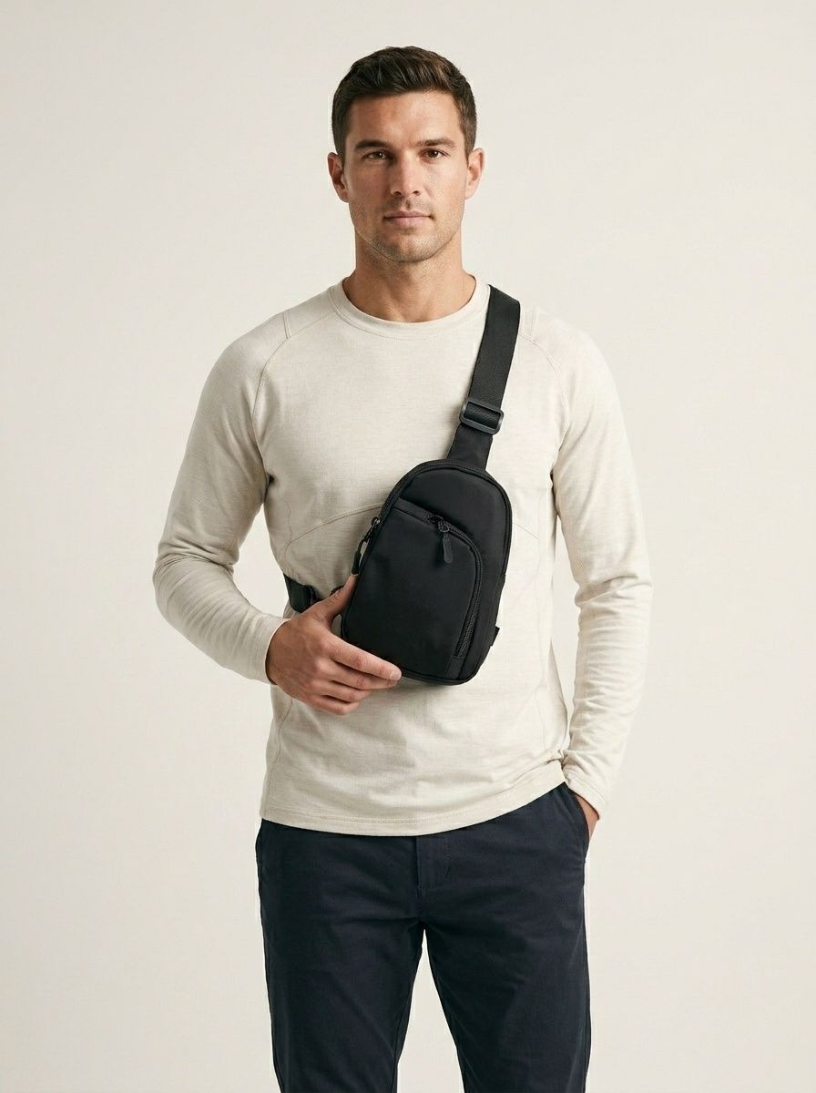 Men's Black Sling Bag - Crossbody Chest Little Bag