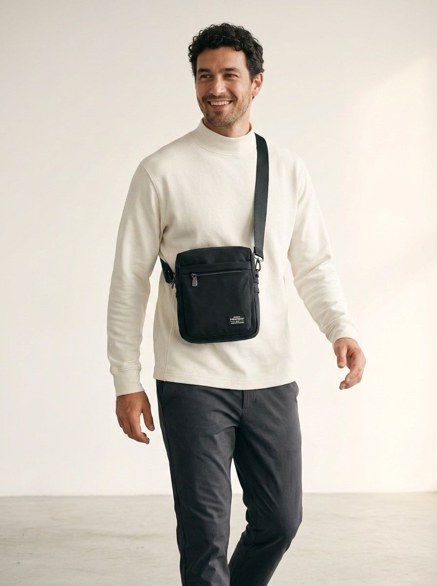 Men's Black Nylon Crossbody Bag - Everyday Messenger