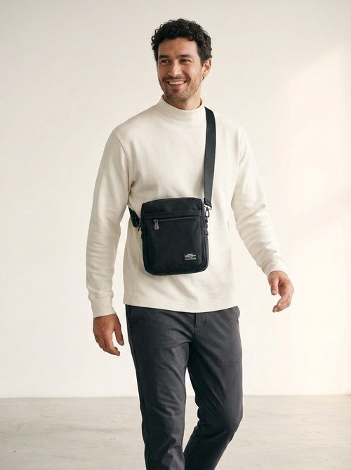 Men's Black Nylon Crossbody Bag - Everyday Messenger