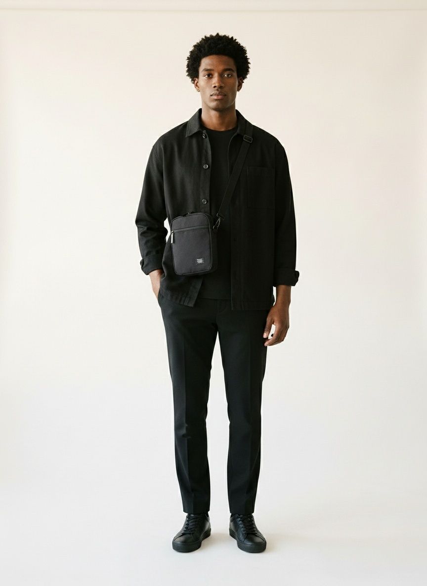 Men's Compact Black Crossbody Casual Shoulder Pouch