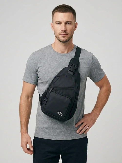 Men's Black Sling Bag - Chest Crossbody Pack