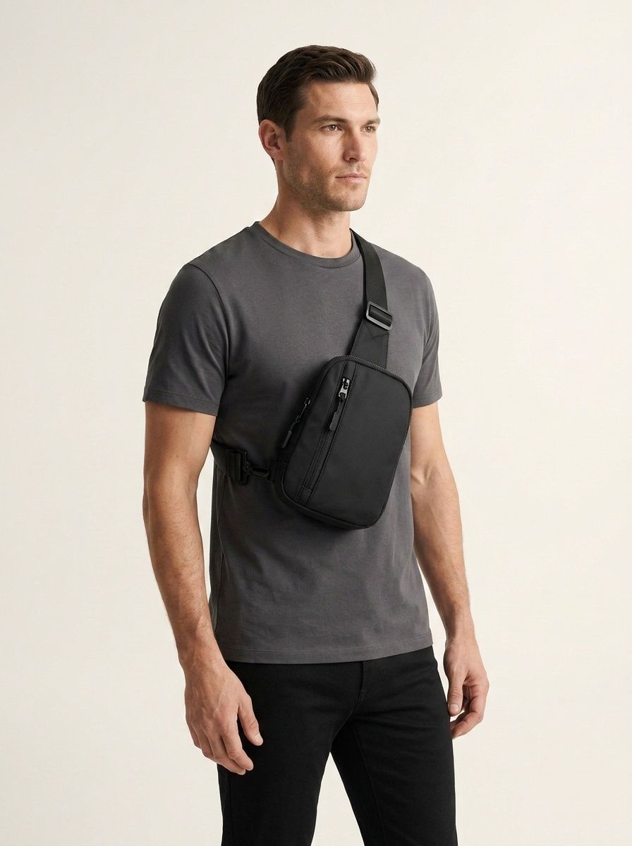 Men's Black Sling Bag - Compact Crossbody Chest Pack
