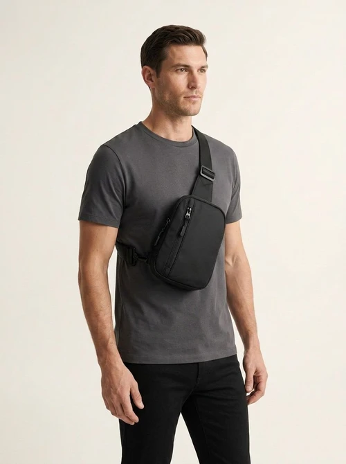 Men's Black Sling Bag - Compact Crossbody Chest Pack