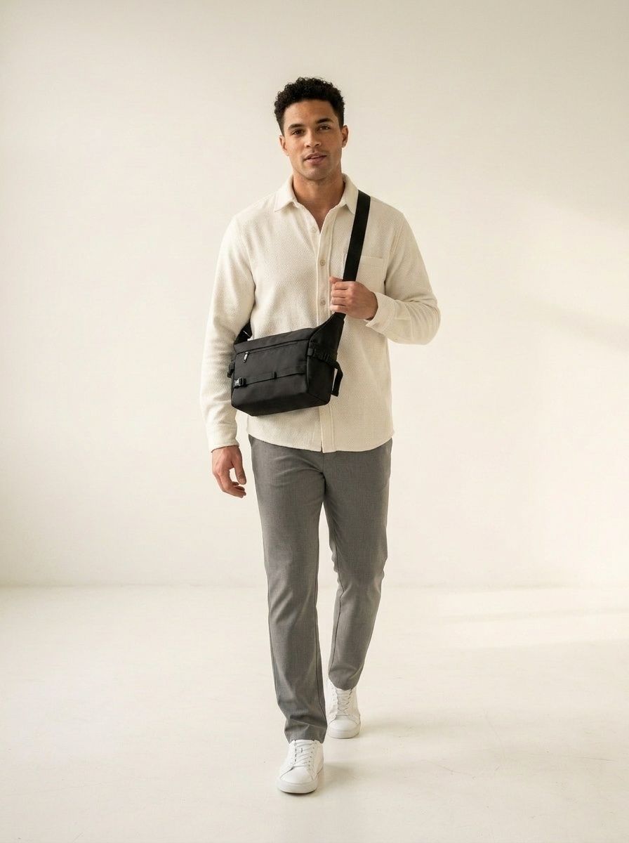 Men's Black Casual Messenger Bag - Durable Crossbody