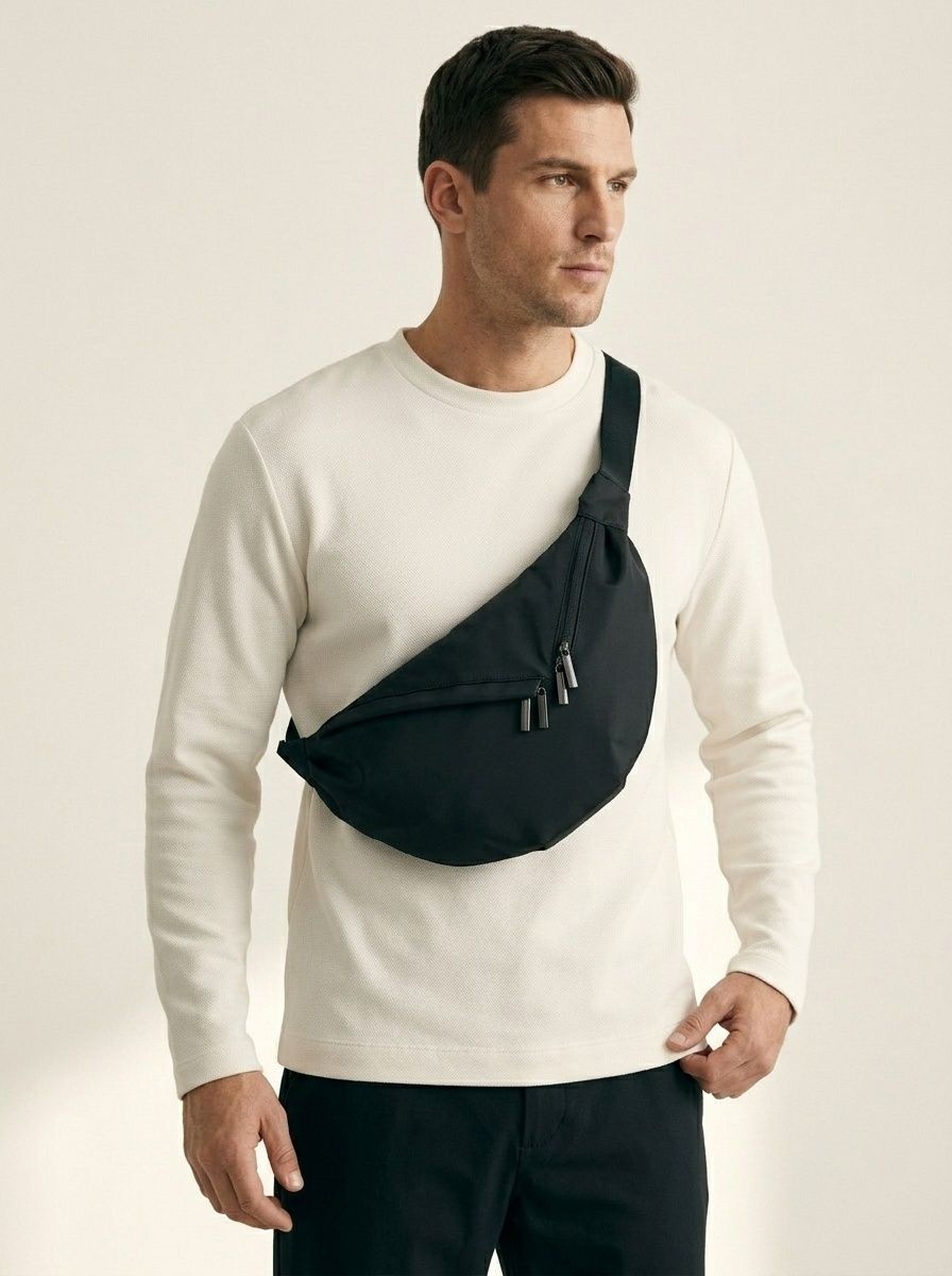 Minimalist Black Nylon Crossbody Sling Bag for Tablet