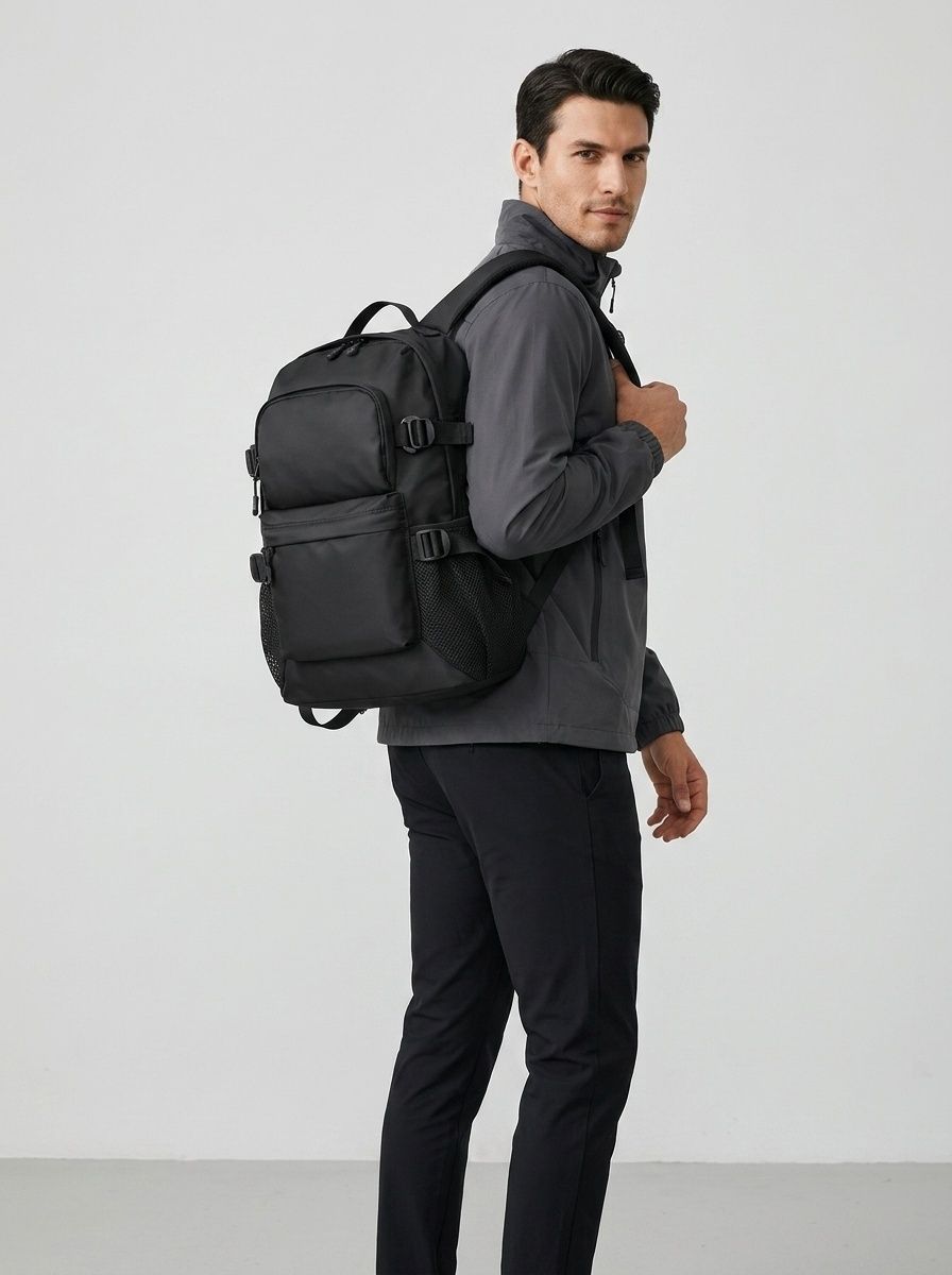 Black Casual Backpack for Men & Women - Multi-Pocket Design