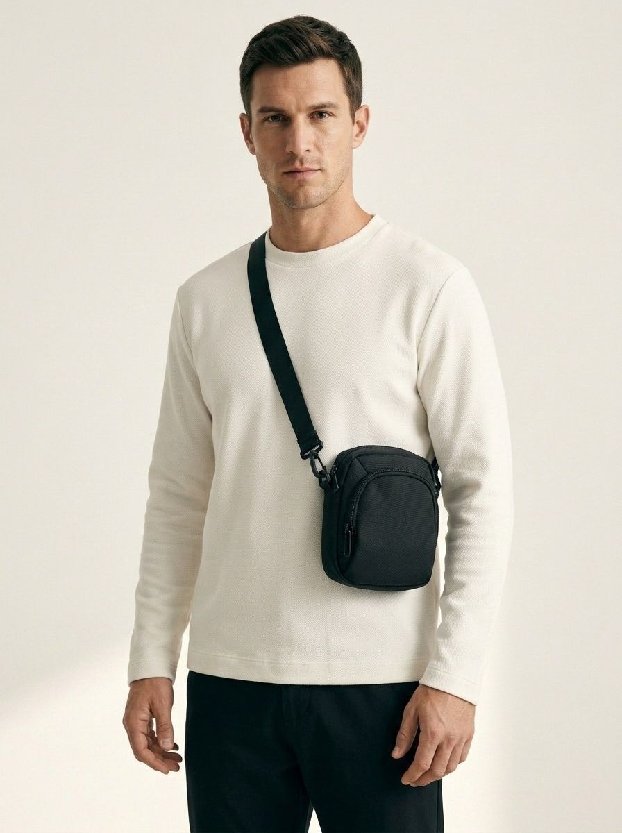 Men's Black Small Crossbody Bag - Everyday Sling Pouch