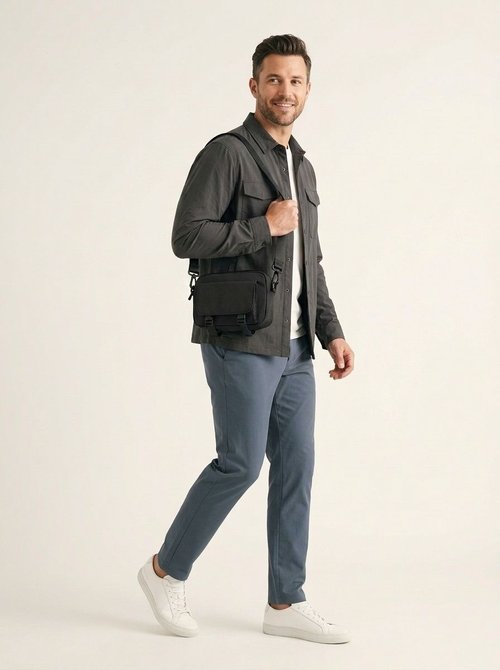 Men's Matte Black Crossbody Bag - Casual Shoulder Pouch