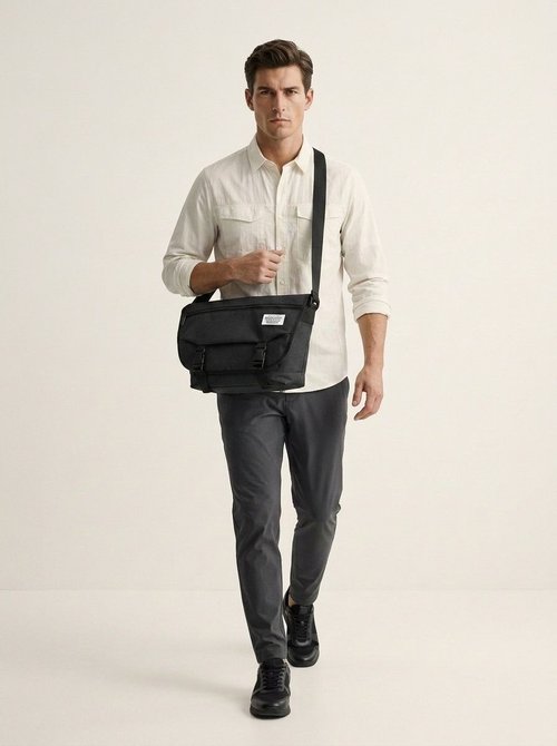 Unisex Black Casual Messenger Bag