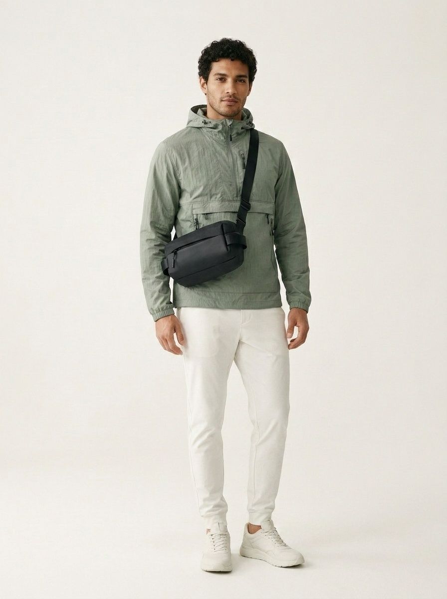 Sleek Matte Black Crossbody Smart Sling Bag for Men