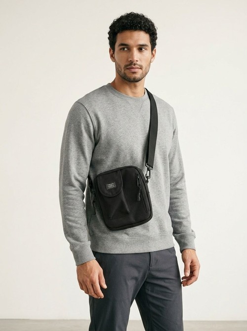 Men's Black Crossbody Bag - Utility Shoulder Sling