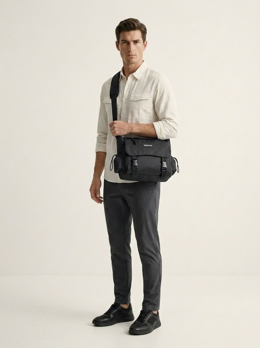 Men's Casual Black Messenger Bag - Crossbody Shoulder Bag
