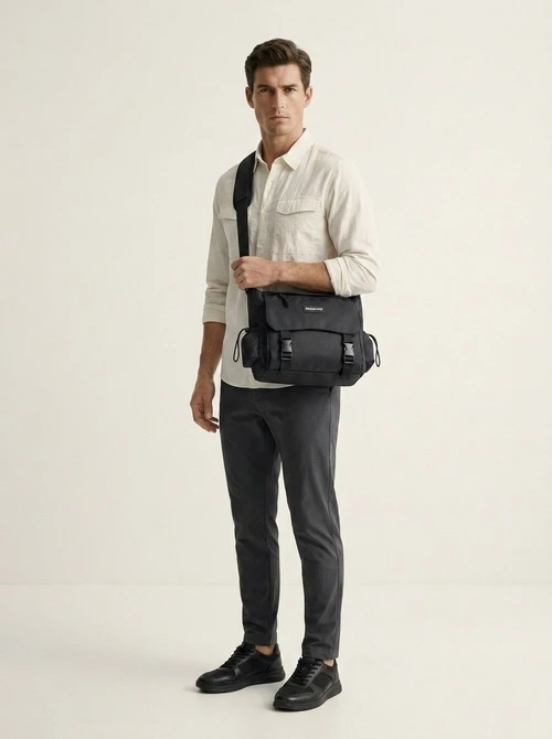 Men's Casual Black Messenger Bag - Crossbody Shoulder Bag