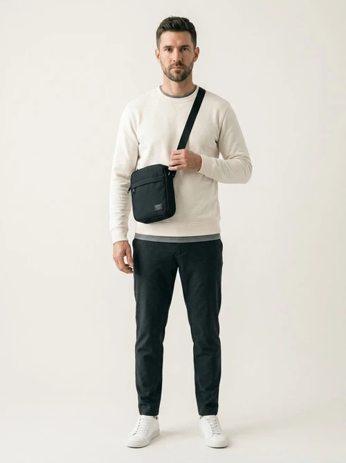 Men's Casual Black Crossbody Bag - Compact & Durable