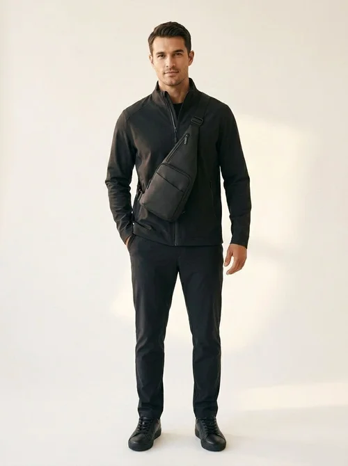 Sleek Black Crossbody Sling Bag - Men's Chest Pack