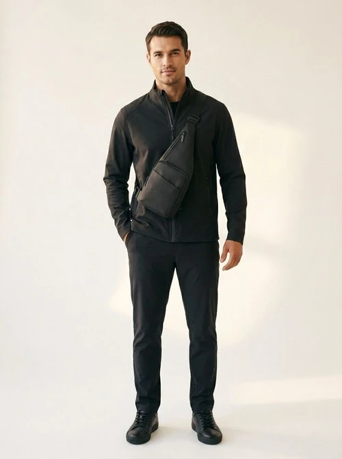 Sleek Black Crossbody Sling Bag - Men's Chest Pack