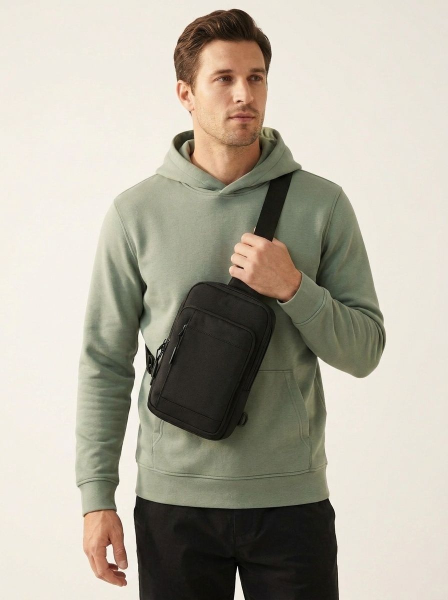 Men's Black Sling Bag - Crossbody Chest Pack