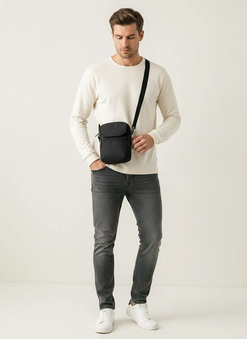 Men's Black Crossbody Bag - Compact Shoulder Messenger