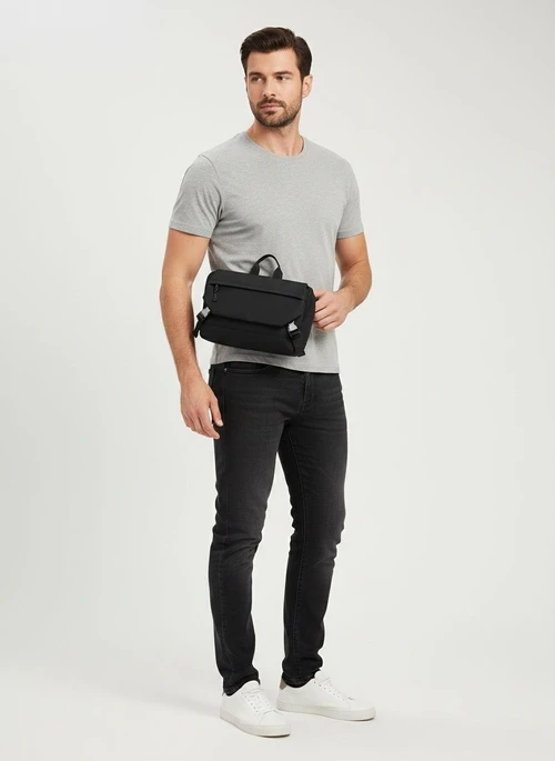 Matte Black Messenger Sling Bag - Tablet Ready