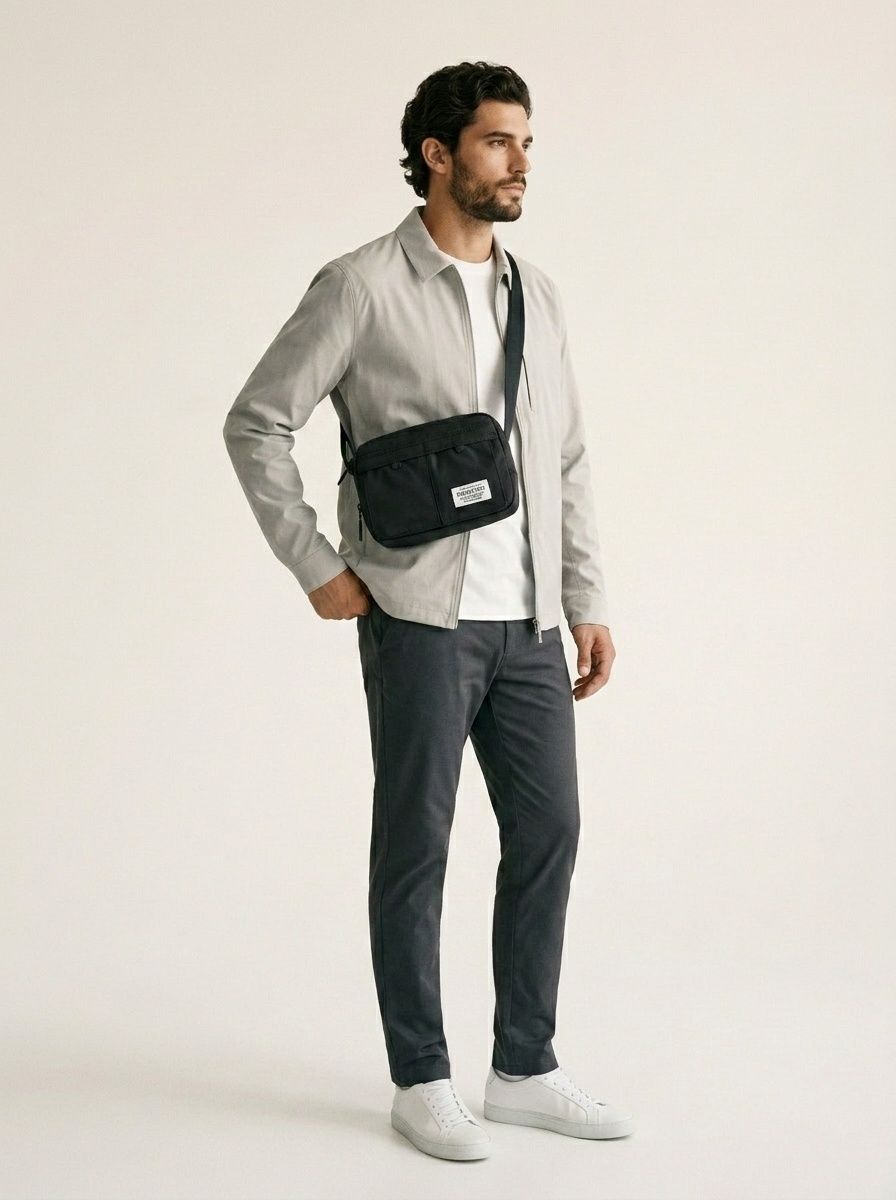 Unisex Black Crossbody Bag - Casual Shoulder Messenger