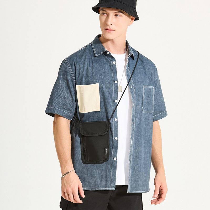 Black Travel Neck Pouch - Mini Crossbody Phone Bag