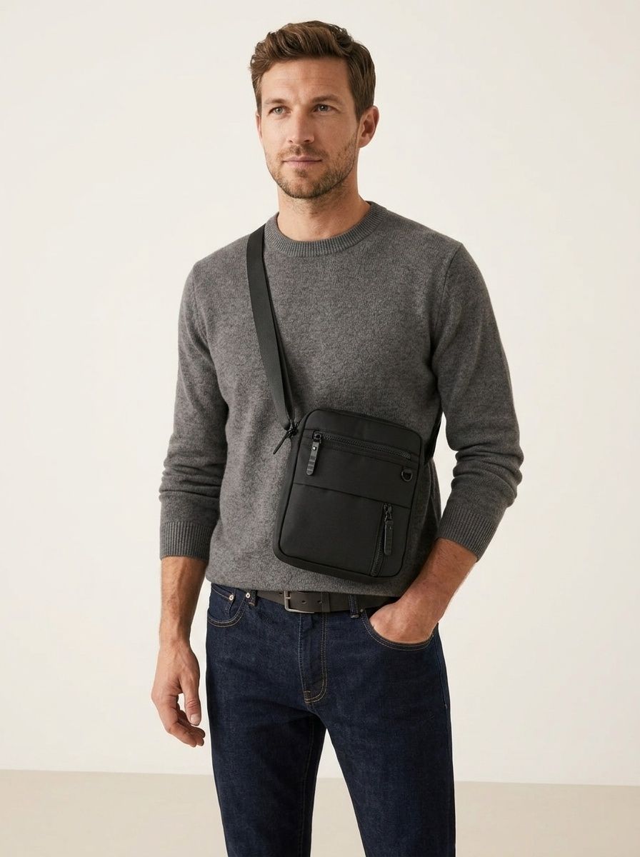 Men's Black Crossbody Shoulder Bag - Travel Sling