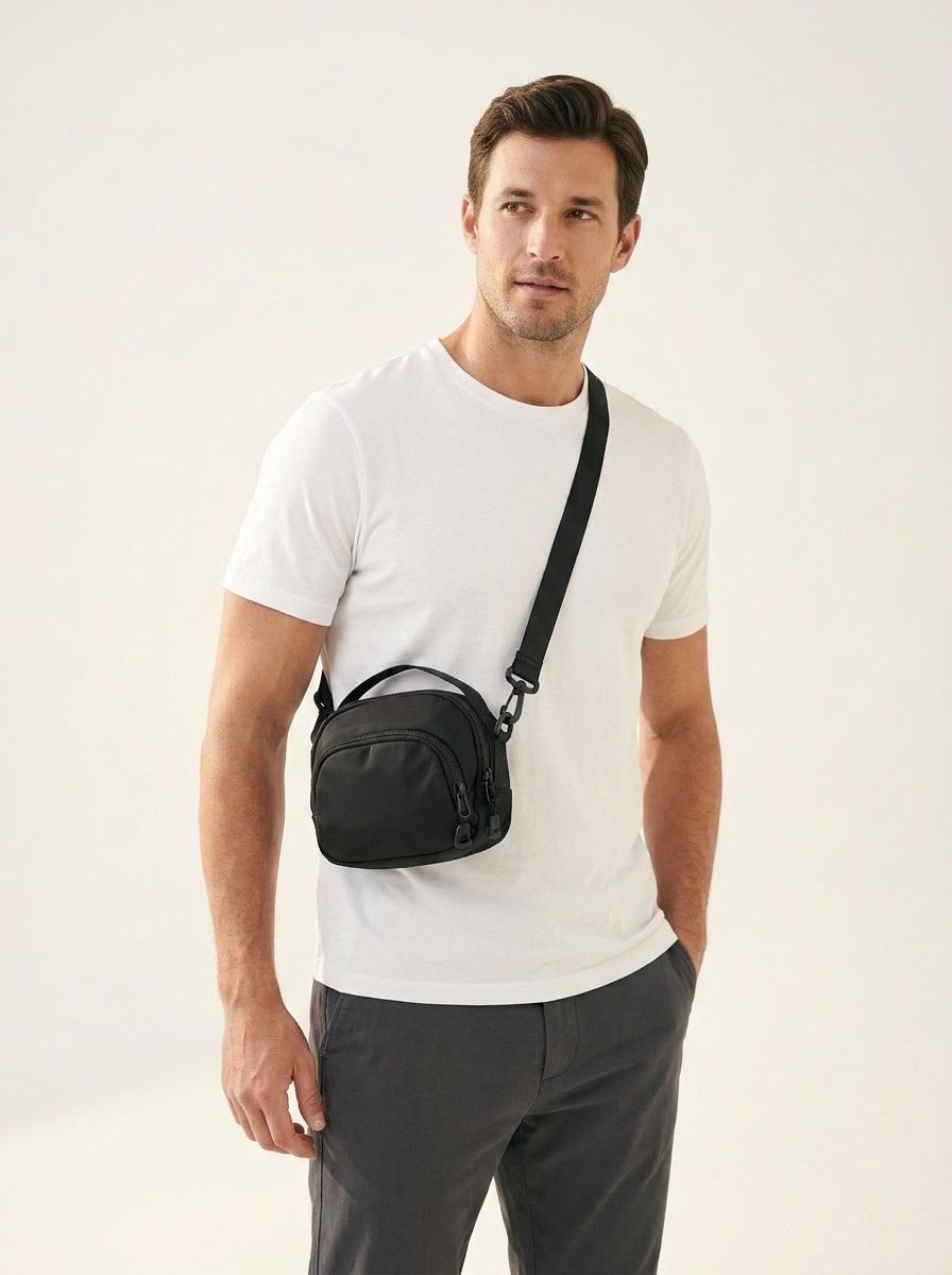 Unisex Black Mini Crossbody Bag - Casual Shoulder Messenger
