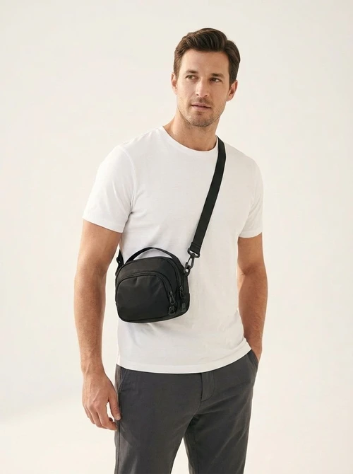 Unisex Black Mini Crossbody Bag - Casual Shoulder Messenger