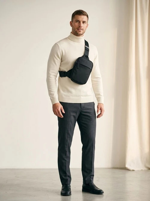 Men's Black Chest Bag Sling Crossbody Pack