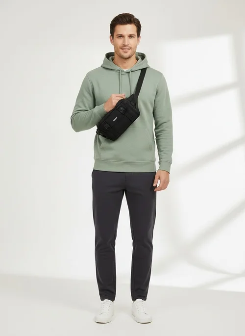 Men's Black Casual Sling Bag - Crossbody Waist Pack