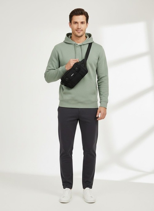 Men's Black Casual Sling Bag - Crossbody Waist Pack